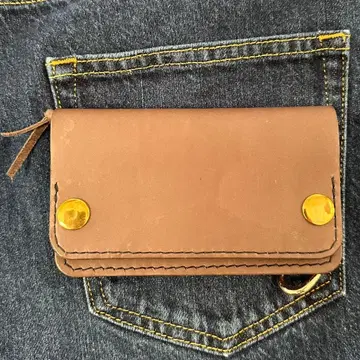 숏 트래커 3층 지퍼 동전 지갑 전체 손바느질