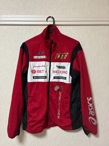 asics 저리 상하의 세트 레드/블랙