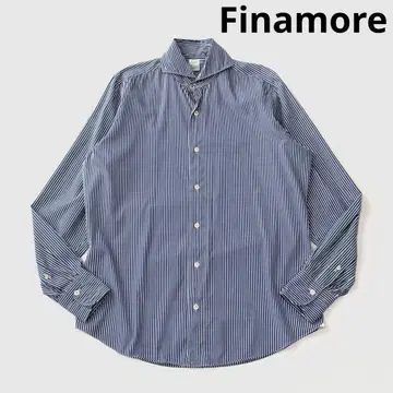Finamore 와이드 칼라 코튼 스트레치 스트라이프 셔츠 38
