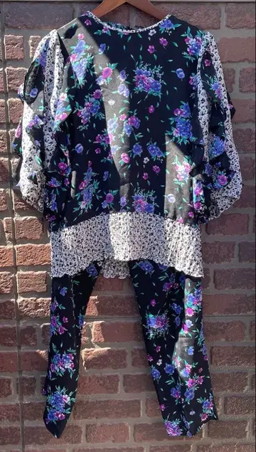 빈티지 80s 꽃무늬 팬츠 셋업