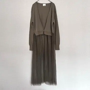 &gaime 롱 가디건 튤 카키 원피스 도킹