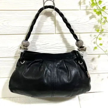 [ GUMPS ] 검프 천연 가죽 핸드백 블랙 비즈 핸들