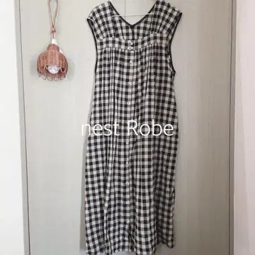 네스트로브 nest Robe 깅엄 체크 프론트 오픈 원피스