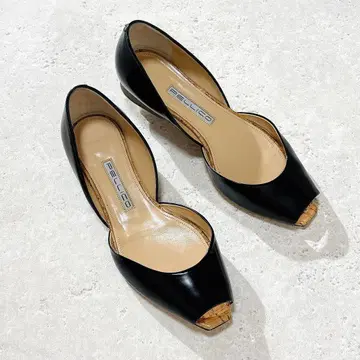 펠리코 오픈토 블랙 가죽 펌프스 플랫 23cm