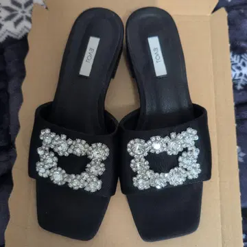 EVOL 이볼 비쥬 버클 스퀘어 샌들 뮬 블랙