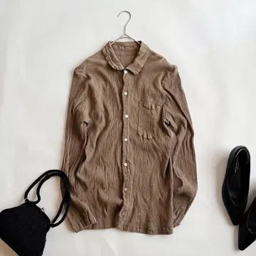 츠모리치사토 크레프리 주름 가공 양류 크레이프 플리츠 블라우스 셔츠