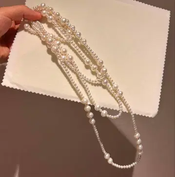 다중 펄 목걸이 담수 진주 화이트 고급 디자인 롱 3연 160cm