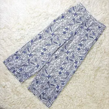 새상품급 미쉘클랑 올 패턴 와이드 팬츠 블루 페이즐리 이토킨 38