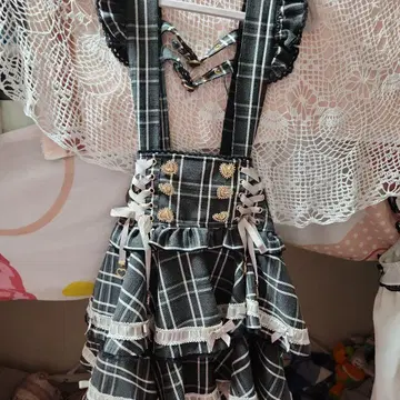 리즈리사 사다리 리본 체크 티어드 치마바지 블랙