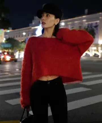 2603117 anuans 수리 알파카 숏 니트 풀오버 레드