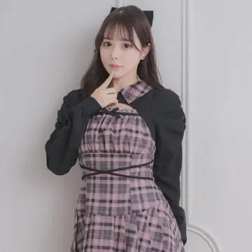 pium 컷 아웃 레이어드 플리츠 미니 원피스 핑크 체크