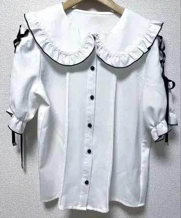 MARS 블라우스 셔츠 반팔 화이트 리본 지뢰계 양산형