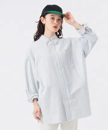 택 포함 새상품 BEAMS BOY 빅 버튼 다운 셔츠 그린