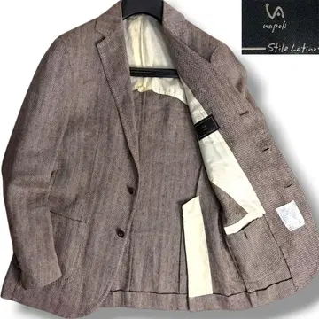 J6282 새상품급 스틸레 라티노 헤링본 무늬 린넨 자켓 브라운 46