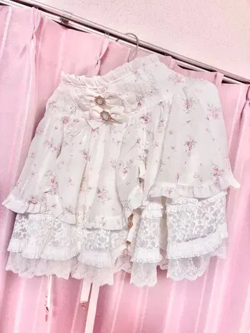 리즈리사 드로우 스트링 작은 꽃 쉬폰 치마바지 화이트