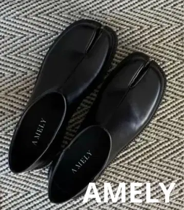 새상품급 AMELY 블랙 타비 로우힐 플랫슈즈 펌프스 37