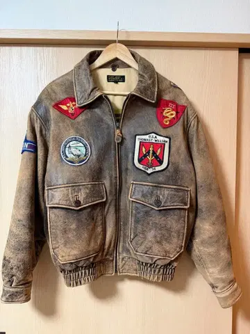 플라이트 자켓 탑건 와펜 국기 브라운 L