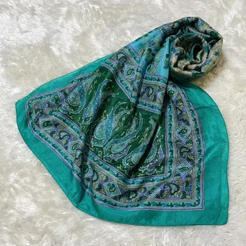 고급 실크 100% 직사각형 스톨 에메랄드 그린 페이즐리 무늬 168