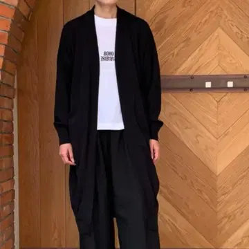 HYKE 코튼 롱 가디건 블랙 겉옷 리브 자외선 차단