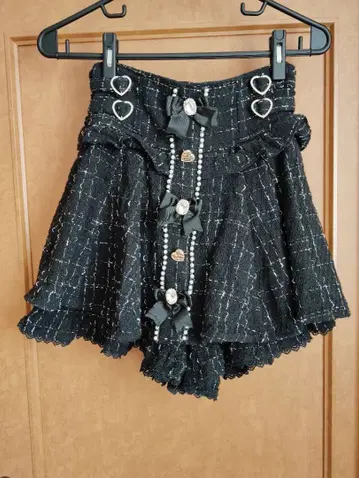 리즈리사 LIZ LISA 트위드 치마바지 플레어 스커트 리본 블랙 M