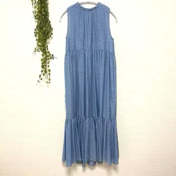 [ 마리메르 에프데 ] 슬리브리스 원피스 도트 무늬 파랑 [ 5 ] 포멀