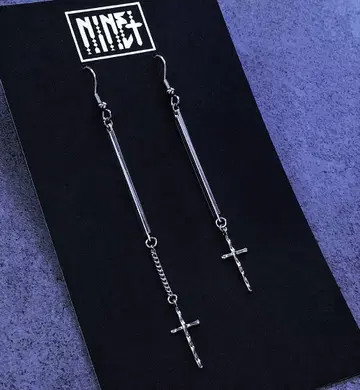 1956 크로스 귀걸이 십자가 실버 아지메 고딕 핸드메이드