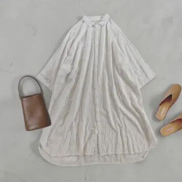 soulberry 셔츠 원피스 화이트 L 롱 기장 루즈핏 마 혼방