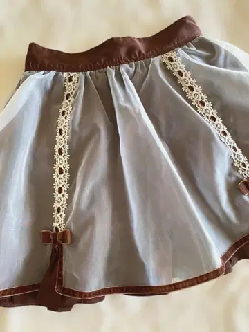 LIZLISA 치마바지 레이스 리본 오간자 브라운 Y2K