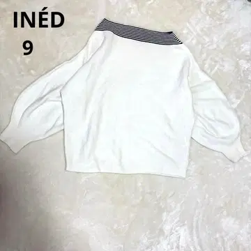 [이네드] 니트탑 화이트 일본제 보더 옷깃 벌룬 소매 고급 여성용