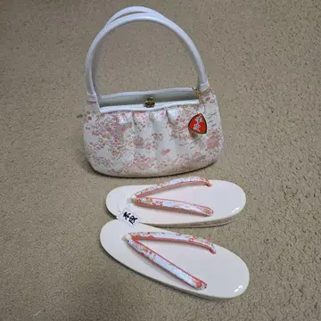 일본 의류용 가방 조리 세트 화이트 핑크 꽃무늬