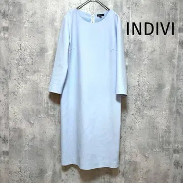 [ INDIVI ] 7부 소매 원피스 블루 안감 백 지퍼 페미닌 일본제