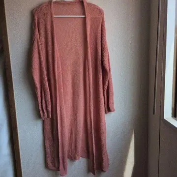 핑크 니트 롱 가디건 긴팔