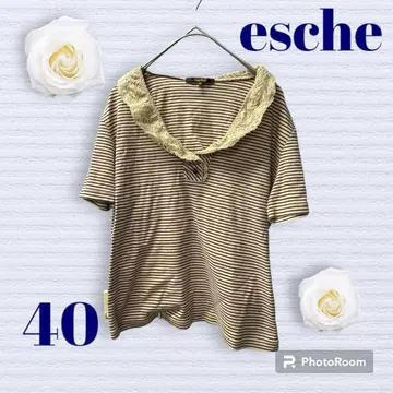 에쉬 여성용 반팔 상의 보더 옷깃 레이스 V넥