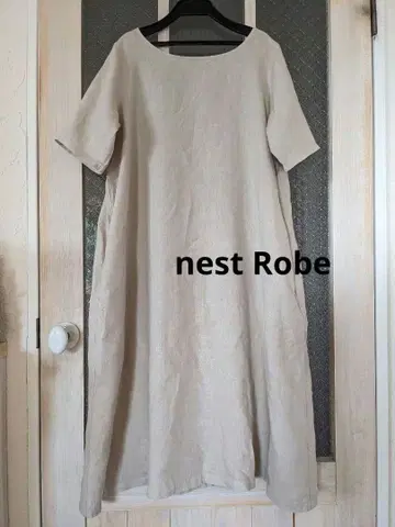 nest Robe 린넨 반팔 버튼 롱 원피스 베이지 프리