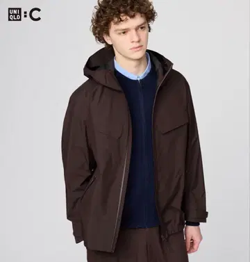 새상품 유니클로 C 블록 테크 후드티 XL 다크 브라운