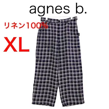 H6955 에네스베 린넨 100% 체크 무늬 와이드 팬츠 Y2K