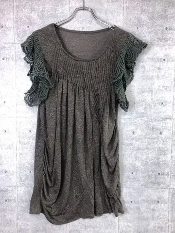 보호 걸리시 구제 의류 자수 레이스 소매 턱 플리츠 드레이프 튜닉