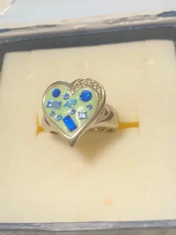 실버 하트 반지 블루 크리스탈 모자이크 에나멜 925 약 12.5호