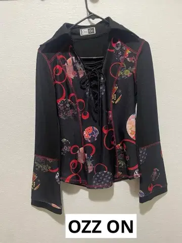 새상품급 OZZON 오존 티셔츠 일본풍 패턴 레이스업 롱T