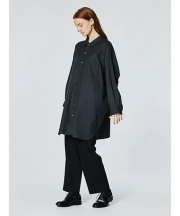 미즈이로 인드 mizuiro ind 울 혼방 와이드 셔츠 긴팔 블랙