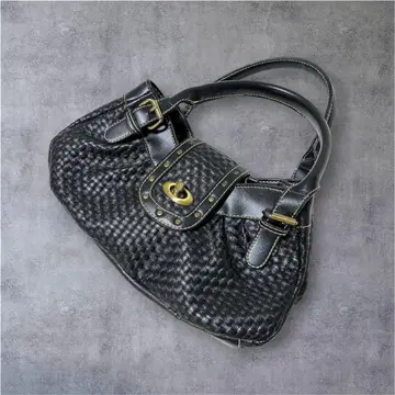 Y2K woven leather handbag stud black