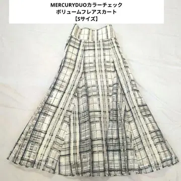 MERCURYDUO 컬러 체크 볼륨 플레어 스커트 [ S 사이즈 ]