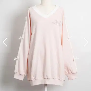 pium 비쥬 로고 리본 오버 사이즈 맨투맨 핑크