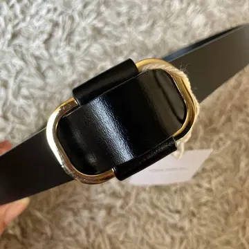 논홀 천연 가죽 벨트 블랙 골드