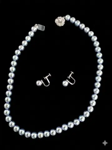 파란색 진주와 은제 목걸이 귀찌 세트