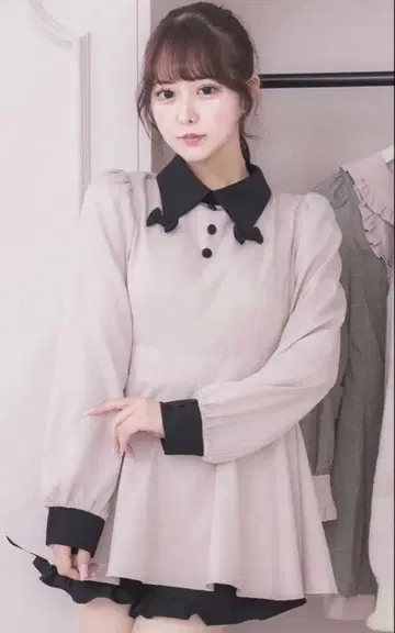 pium 리본 컬러 긴팔 셋업 핑크