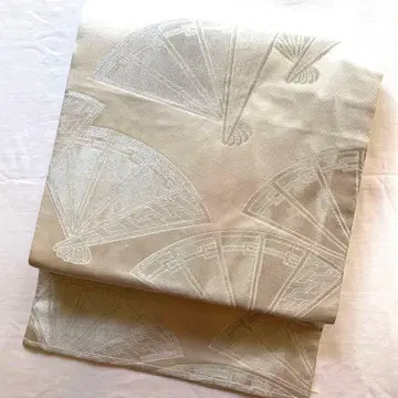 나고야 오비 부채 패턴 예복용 은사 순수 실크 미사용 시침질 포함
