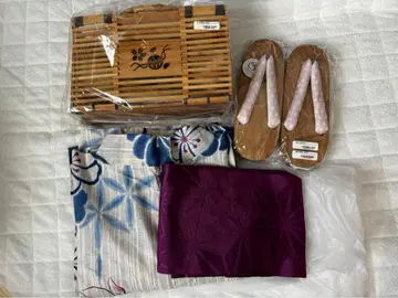 유카타 세트 베이지 오비 일본 나막신 백 마클르 보누르세존