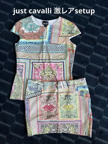 저스트 카발리 새상품급 셋업 스커트 티셔츠 올 패턴