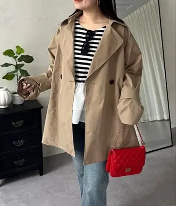 트렌치코트 코트 백 개더 미들 기장 A 라인 트렌치코트 여성용
